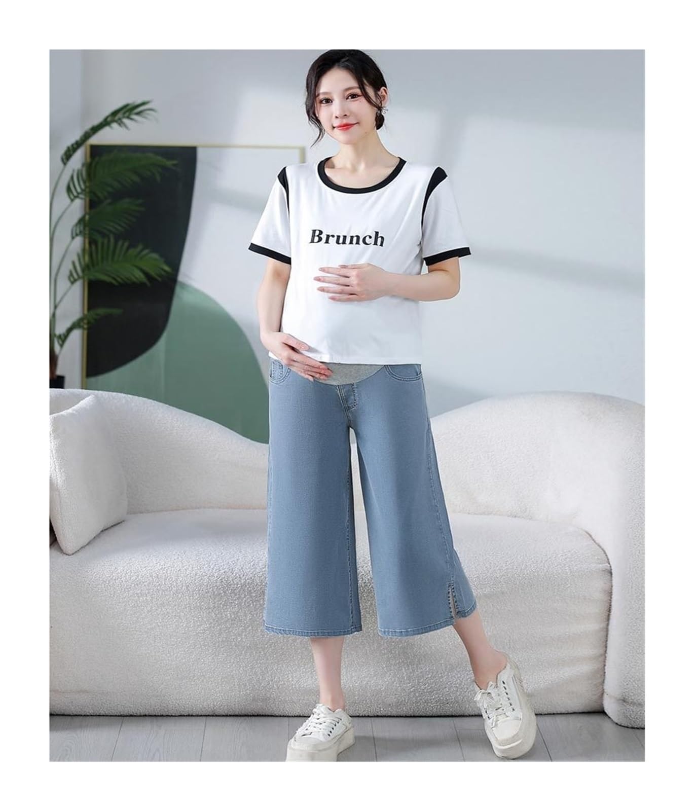Pantalones Cortos de Maternidad de Verano, Vaqueros de Pierna Ancha, Talla Grande, Finos, Transpirables y Ligeros for Embarazadas.(XL)
