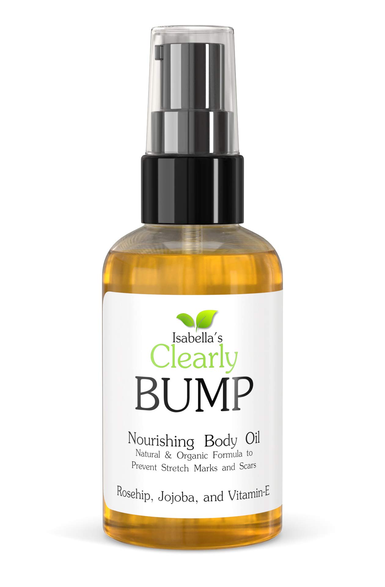 Isabella's ClearlyBUMP, Natural Organic Elasticity Oil to Prevent, Fade, Minimize Stretch Marks and Scars. Pregnancy Belly Moisturizer with Rosehip, Vitamin E, Jojoba, Neroli, Lemon (4 Oz)