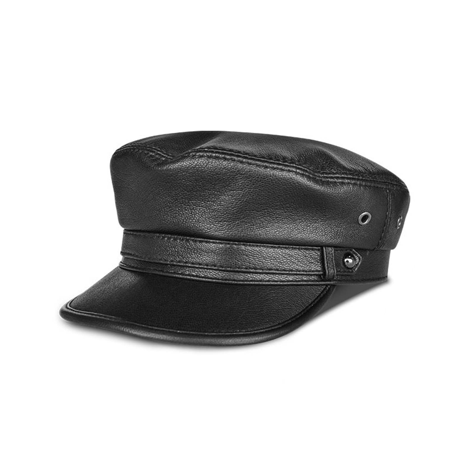 Cappello da Baseball in Vera Pelle da Uomo in Vera Pelle Black Real Lerther Student Trucker Sport Cappelli Cappelli Nero(XL)