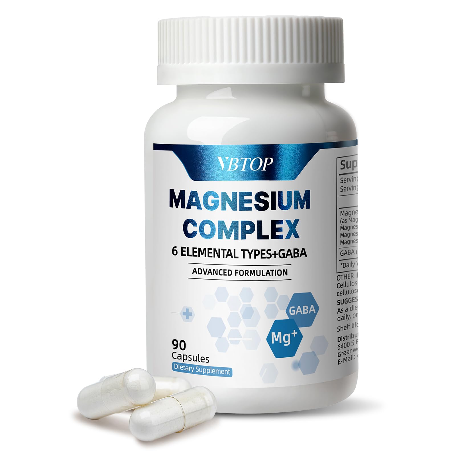 Magnesium Complex Supplement, 470mg Sixfold Forms Magnesium 90 Capsules 1 Bottle