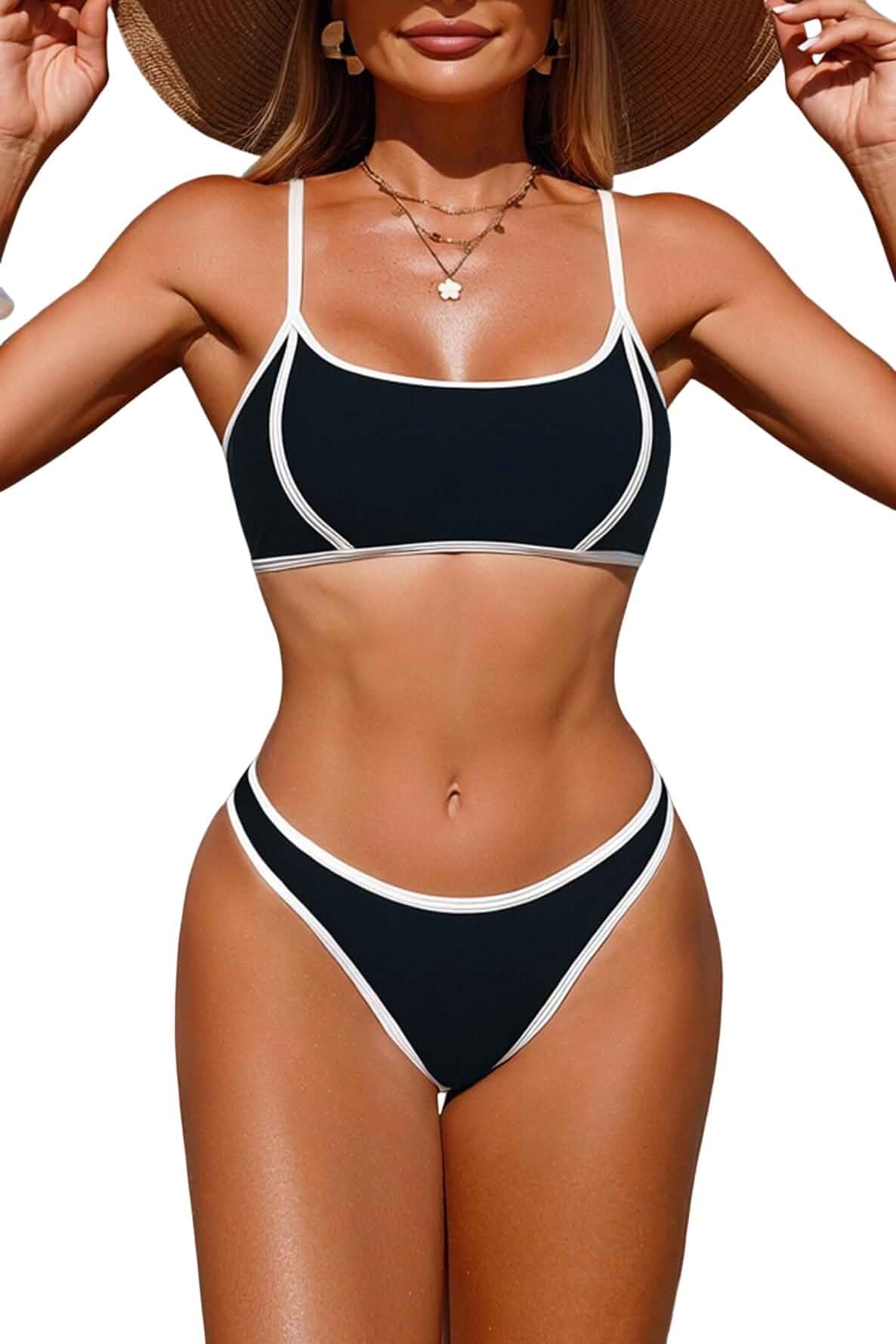 WODECASA Women's Color Block Bikini Set Scoop Neck Sexy High Cut Cheeky Two Piece Swimsuit Bathing Suit 2026