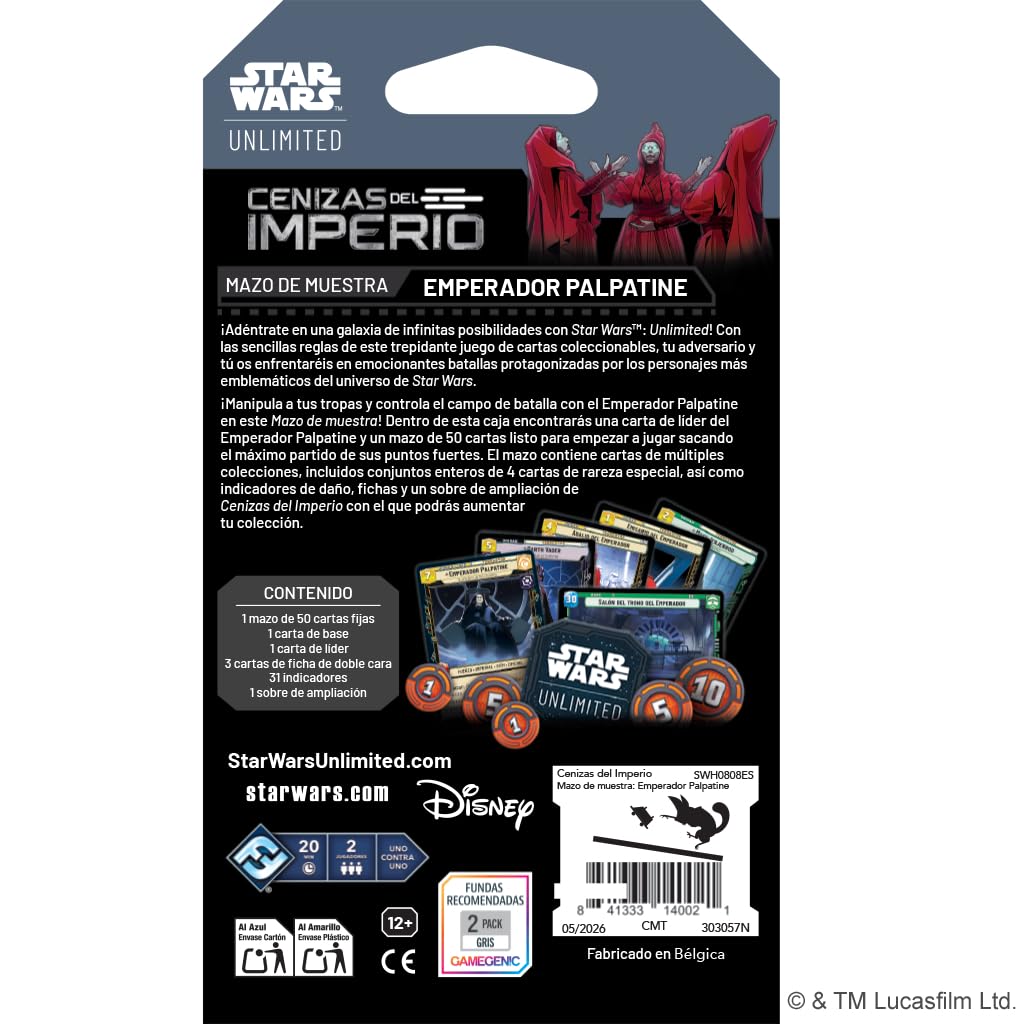 Asmodee FFG Star Wars Unlimited Juego De Cartas Coleccionables Cenizas del Imperio, Mazo de Muestra Emperador Palpatine, Cartas exclusivas, A Partir de 12 años, 2+ Jugadores, Español