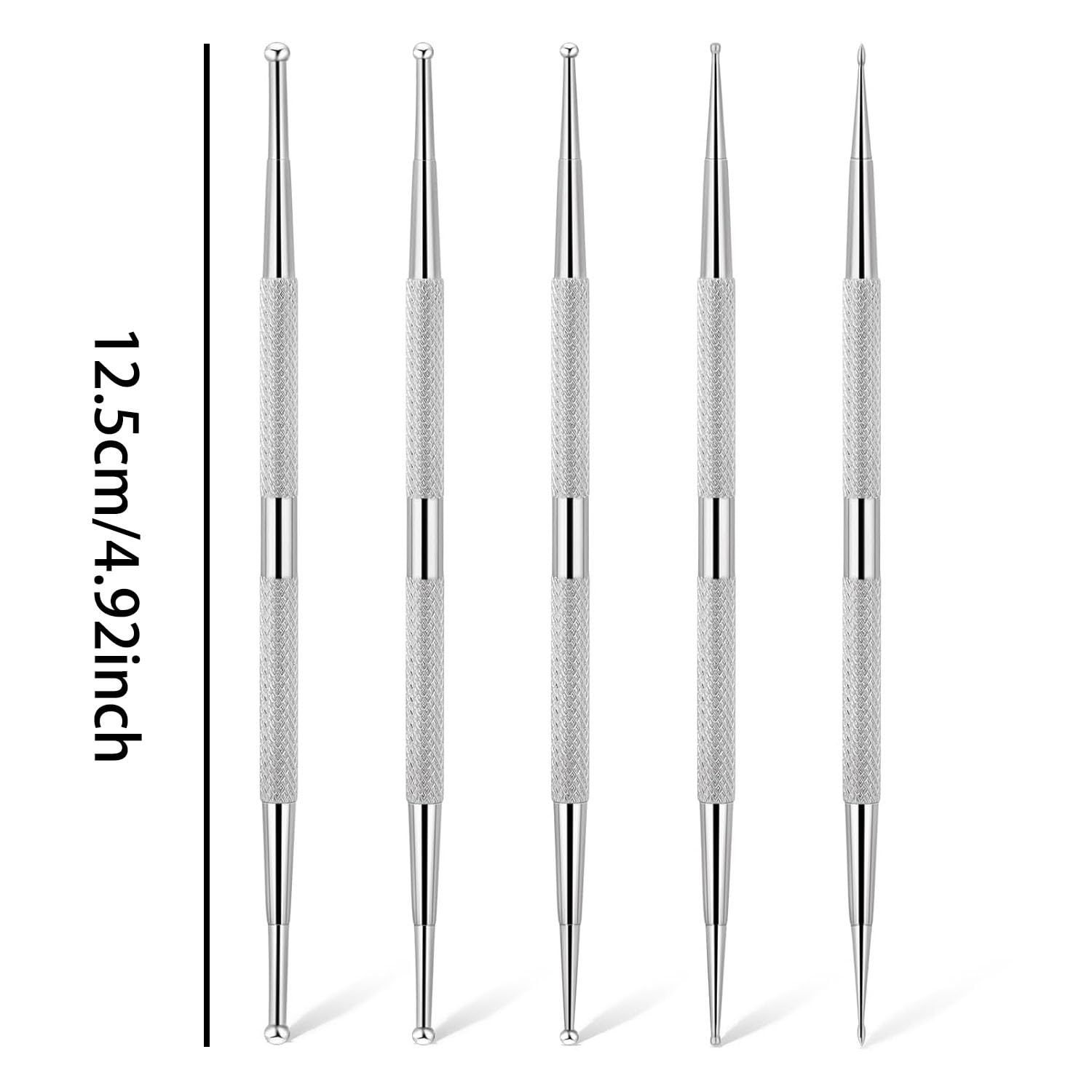 5 Pezzi Strumenti Nail Estremità Sfera, Strumenti Punteggiatura, Strumento Punteggiare Acciaio Inossidabile, Pennello Unghie Acciaio, Pennelli Unghie, per Disegni Unghie Smalto Gel, Intaglio, Ecc