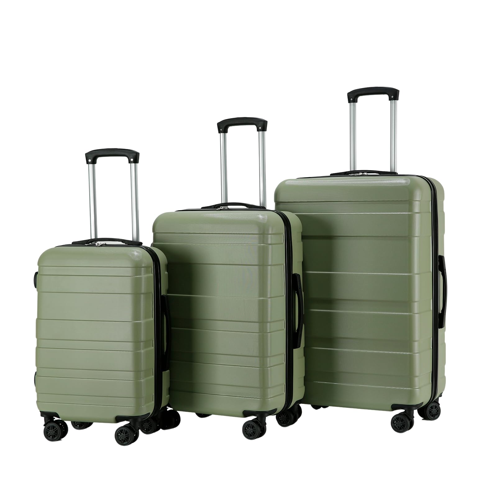 OHS Suitcases Set of 3 - Olive Green 4-Wheeled Hardshell Luggage Set