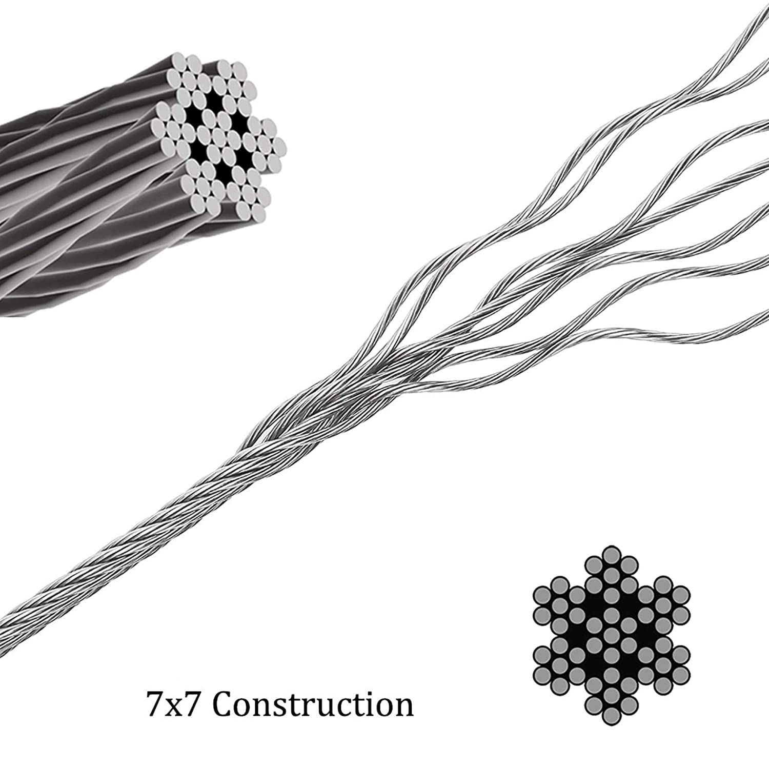 Filo di Acciaio Cavo Metallico in Acciaio Inossidabile 316 da 30 Metri 100 Piedi di stendibiancheria antiruggine 7 * 7 3 mm Filo di Acciaio