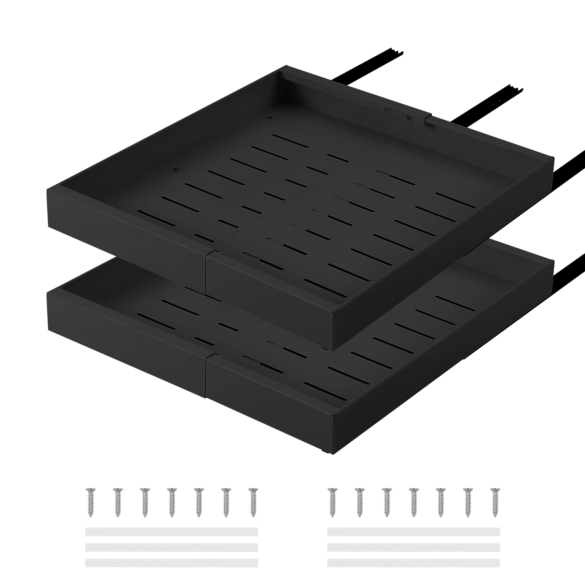 Auszug Küchenschrank 53 cm Tief ohne Bohren 2er-Pack Schubladen organizer Kohlenstoffstahl Teleskopschublade erweiterbare Breite 31-52 cm schwarz