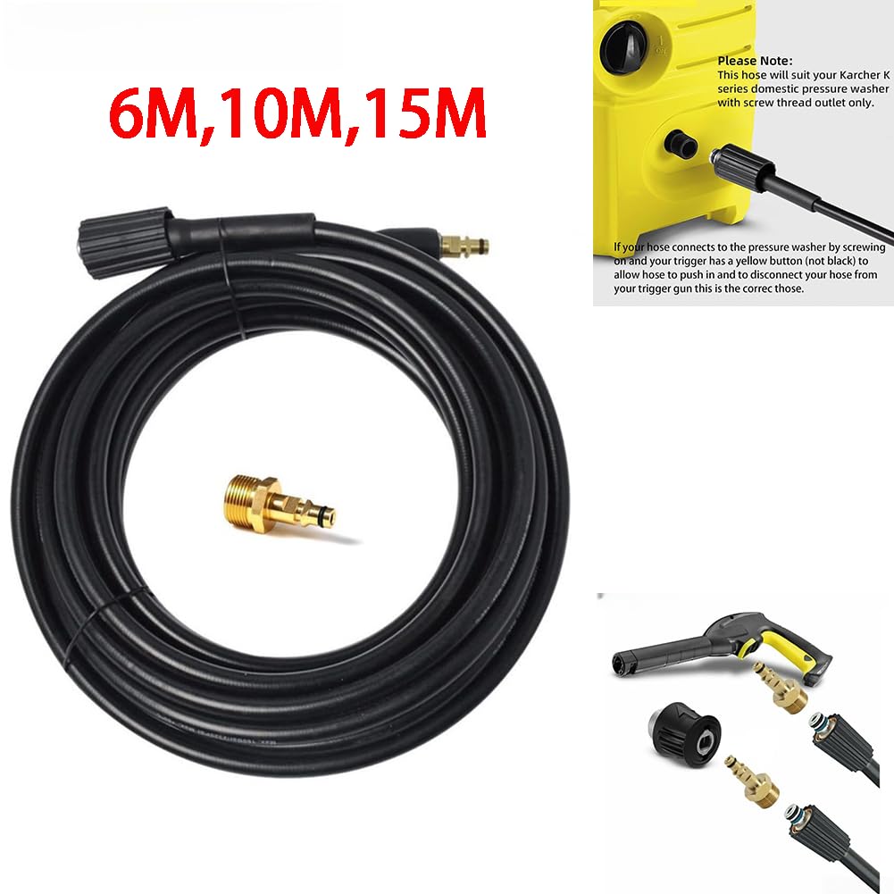 Tubo di prolunga ad alta pressione, 10 m, per la pulizia del giardino (15 m | Materiale in PVC rinforzato, per intreccio tessile, copertura resistente all'abrasione, finitura nera, lunga durata