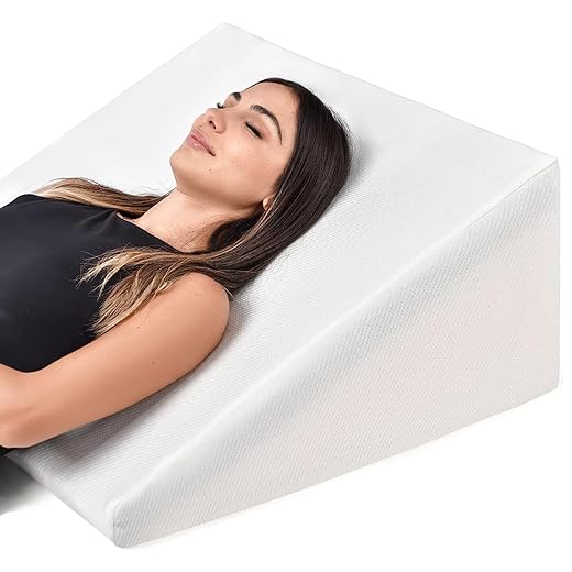 Bed Wedge Pillow Cooling Memory Foam Top – 10" 24" 24" Elevated Support Cushion, Triangle Wedge Pillow for Sleeping, Lower Back Pain, Acid Reflux, Heartburn, Allergies, Snoring – Removable Cover