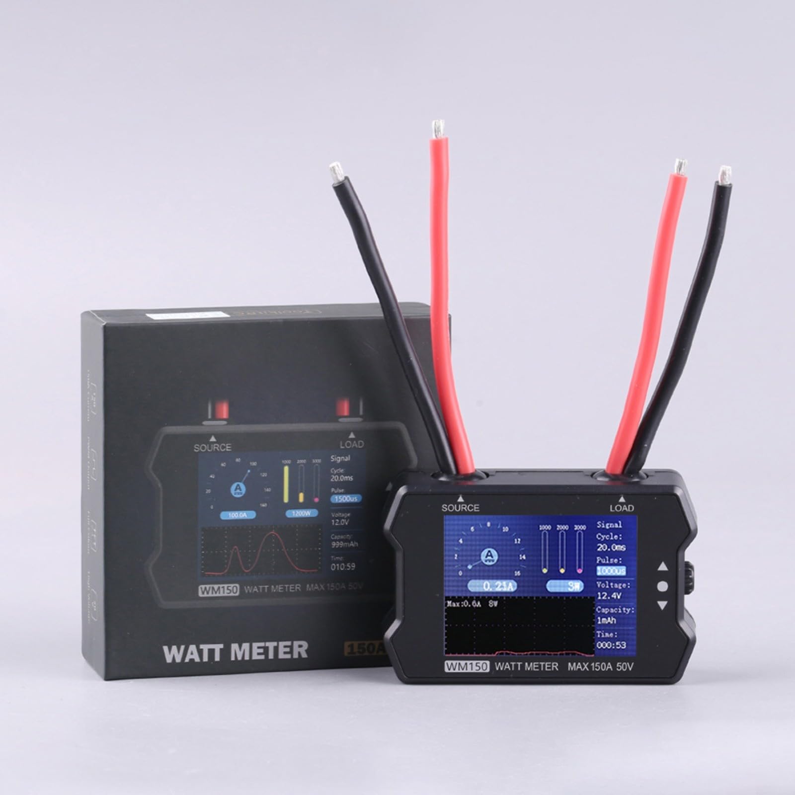 WM150 Leistungsmesser Wattmeter Analysator, 1-50V 150A LCD Display Spannung und Strom Tester mit für PWM Signalgenauigkeit für RC, fpv, ESC und für Batterieprüfung
