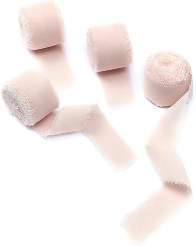 4 rollos de cinta de seda de gasa hecha a mano con flecos 1 ancho x 5 yardas por rollo juego de cinta de bordes deshilachados para envolver regalos