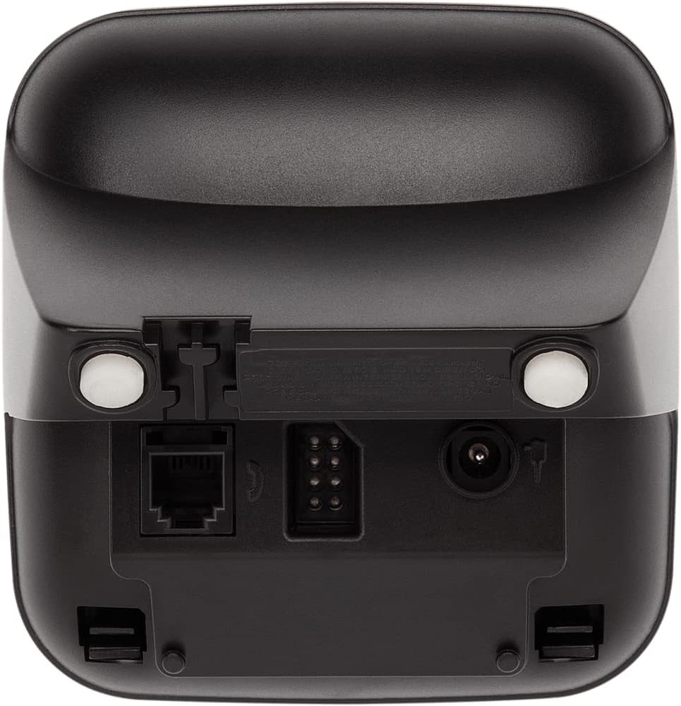 Bag view of the Intelbras TS 3112 base unit showing the telephone line port and power adapter port.