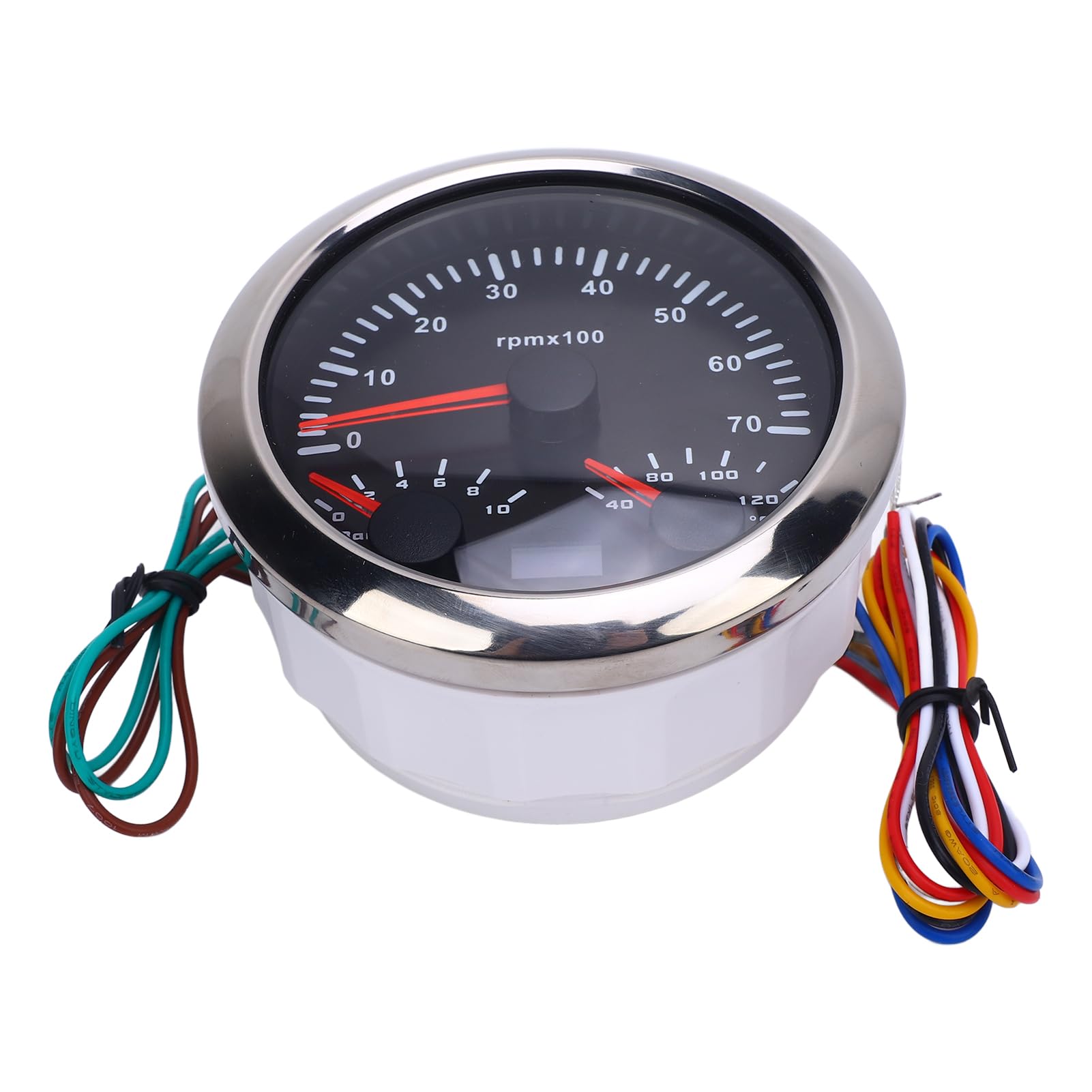 Medidor de tacómetro Torvex, medidor de RPM 3 en 1 de 85 mm con medidor de temperatura de agua y presión de aceite 7000 RPM DC 9-32 V para camión, tractor y coche (Esfera negra y bisel plateado