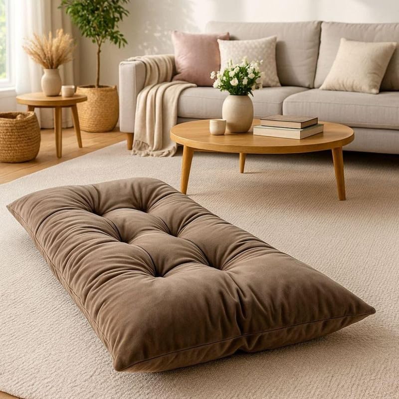 HAPPYRELAX - Cuscino per Cani Taglia Media Piccola in Velluto Pregiato (85x60cm, h15cm) Cuccia Cane Interno Imbottita in Fiocco di Poliestere, Cuscino Cane Lavabile, Cucce Made in Italy (Marrone)