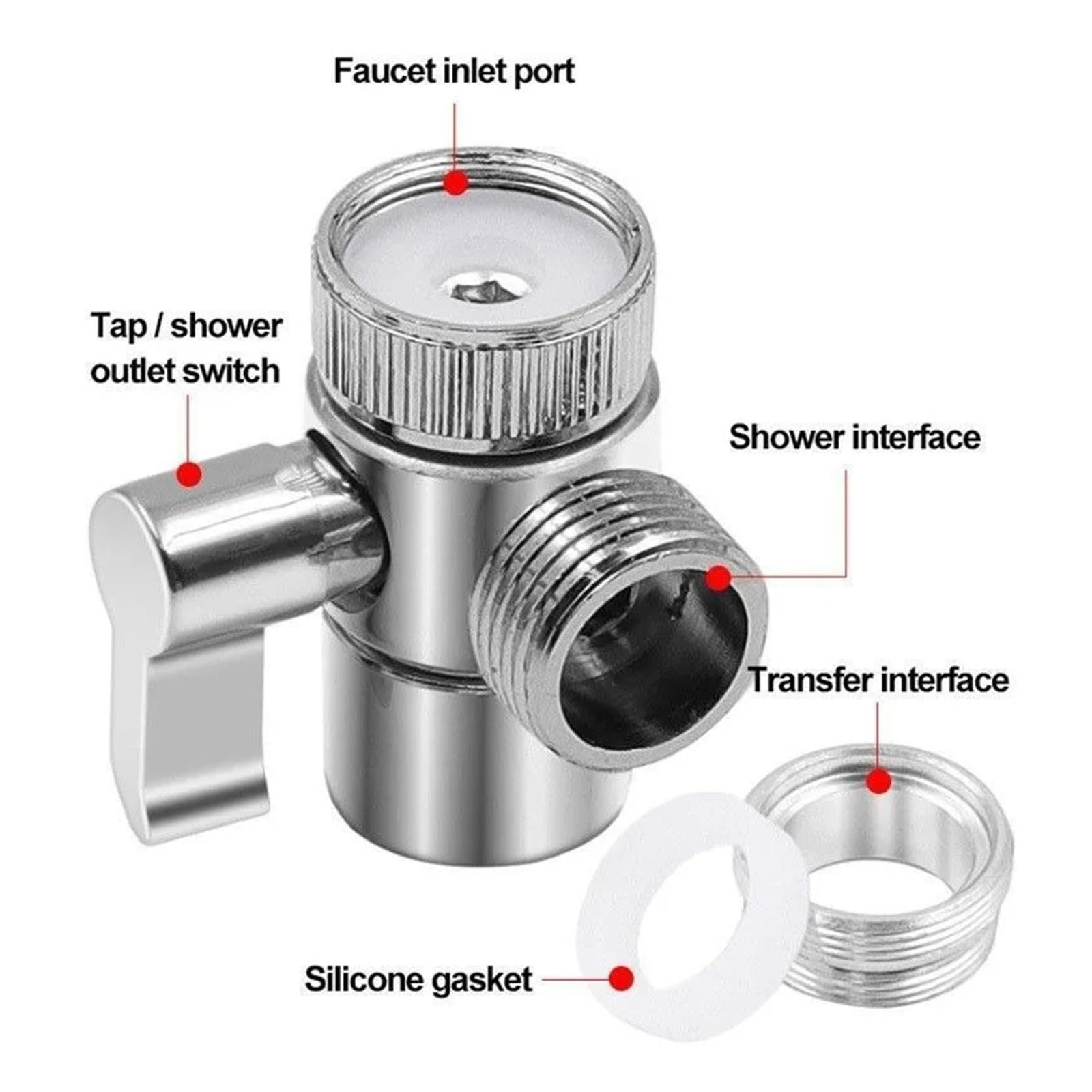 Válvula desviadora de cabezal de ducha de tres vías G1/2 pulgadas, convertidor de adaptador en T, distribución de agua ABS cromado para un control eficaz del flujo de agua