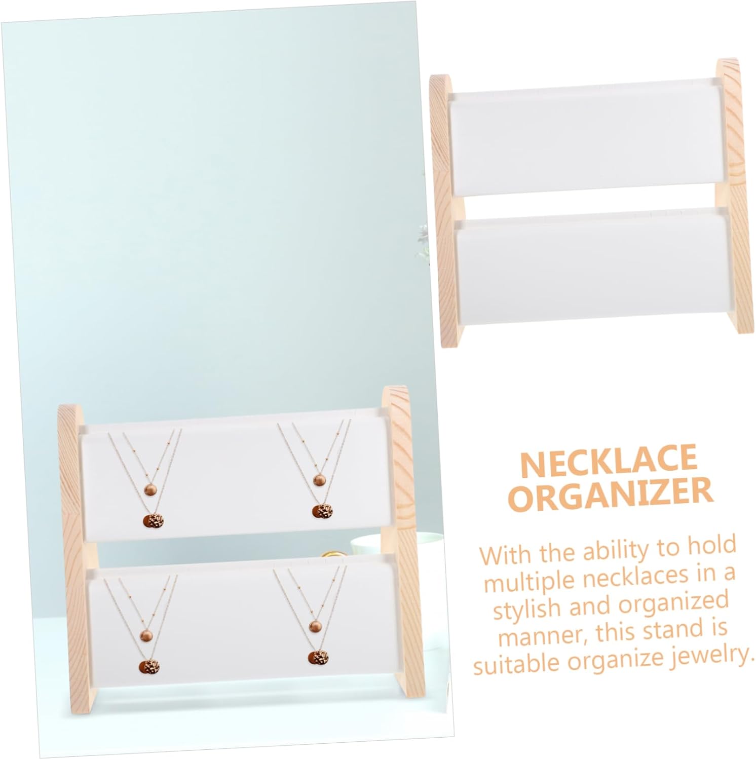 Double Layer Wooden Necklace Display Stand with Smooth Polished Surface Stylish Jewelry Organizer for Necklaces and Pendants Elegant Large Capacity Holder for Home Retail Use