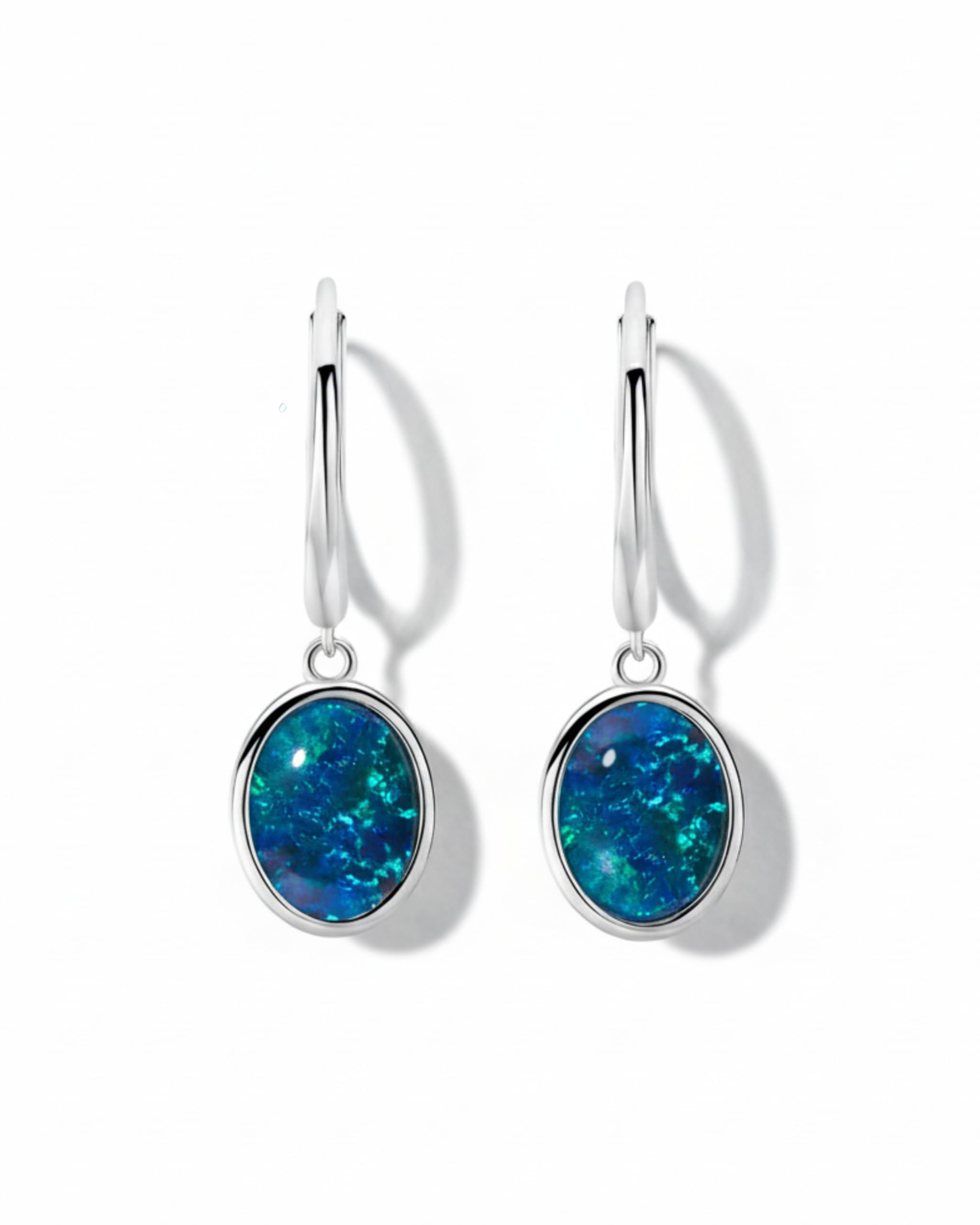 Australische Opal Ohrringe - Anlauffeste Opalohrringe für Damen aus 925 Sterling Silber mit 18K Weißgold Beschichtung - Opalschmuck - Edelstein