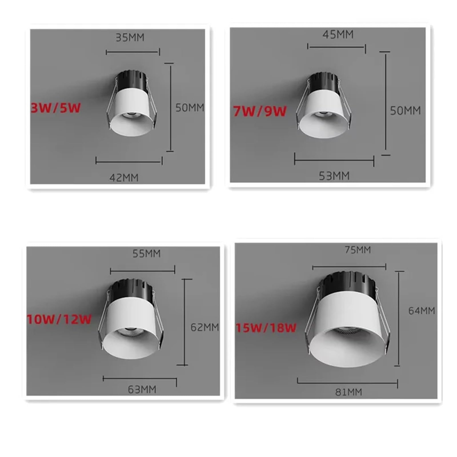 MINI foco LED COB curvo, 5W, 7W, 10W, 12W, 15W, 18W, foco pequeño empotrado regulable, 110V, 120V, 220V, 230V(3000K,Black)