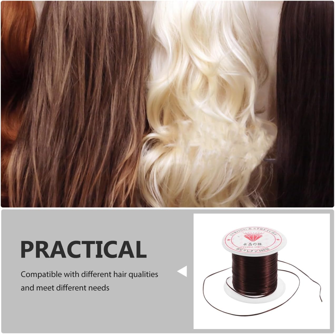 minkissy Stretchy Elastic Thread Cord for Hair Extensions Crystal String for DIY Bracelets Beaded Jewelry Making for Crafting and Hair Styling