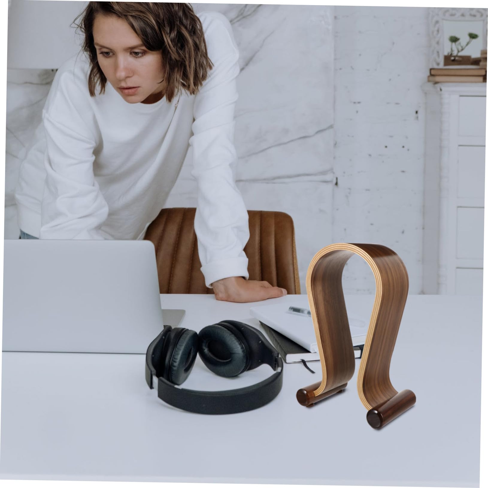 LIFKOME Supporto Cuffie da Tavolo in Legno Sostegno Auricolari Stabile e Salvaspazio per Scrivania Porta Cuffie Gaming Design Compatto e Robusto per Oggetti Scrivania