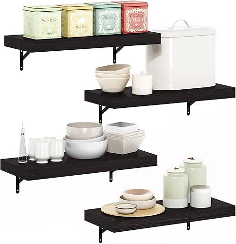 Miniatura 24 de Furinno Rossi - Estantes flotantes triangulares para pared, juego de 3 estantes geométricos de esquina, estantes montados en la pared para baño,