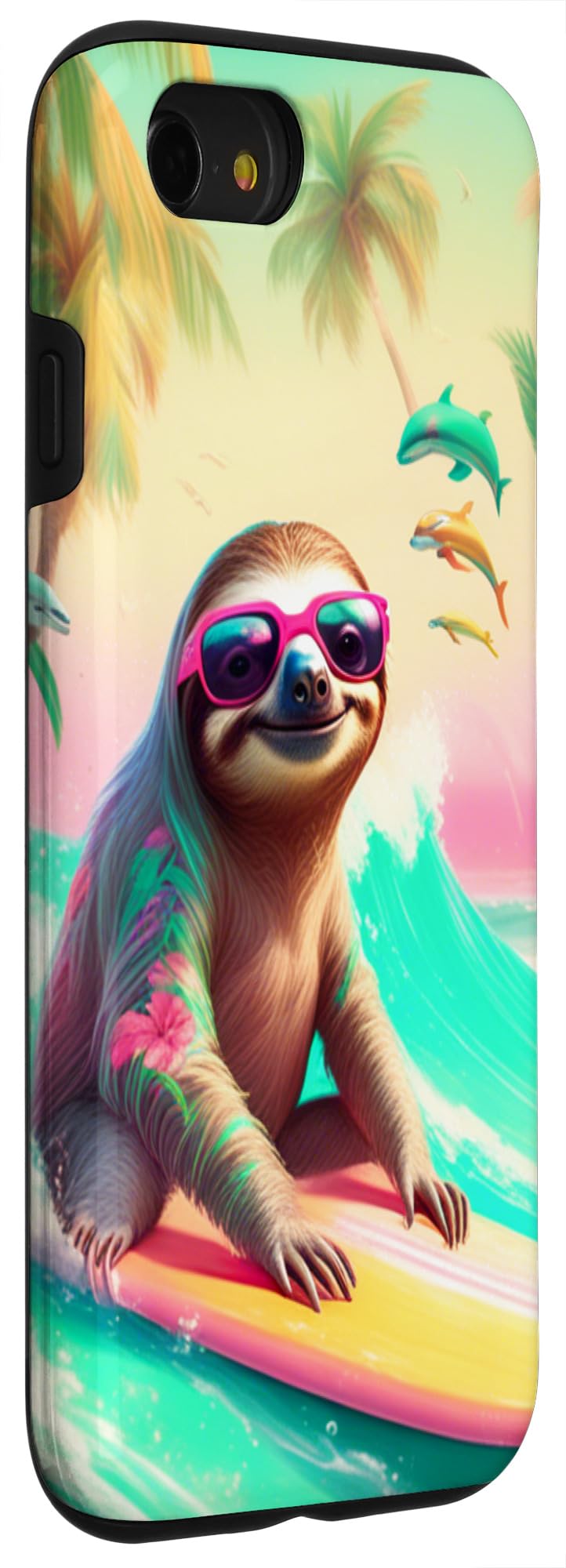iPhone SE (2020) / 7 / 8 Fun Sloth Surfing Scene: Colorful Beach Graphic Design Case - Image 3