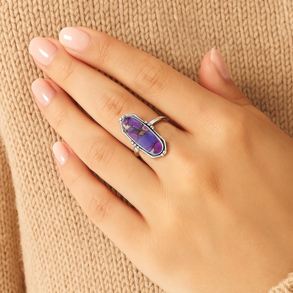 Simple Oval Gemstone Ring 925 Sterling Silver Boho Hippie Ring NKG