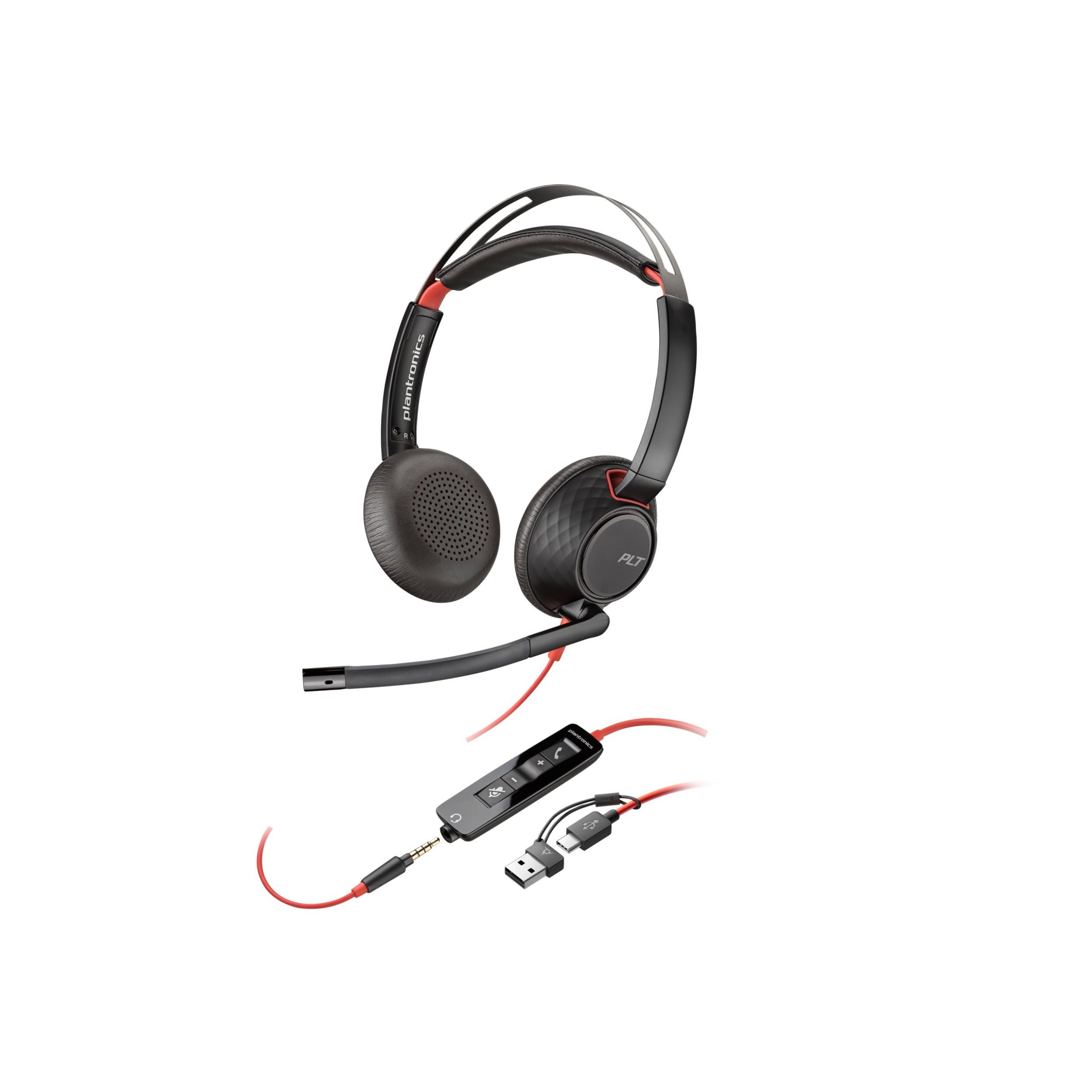 POLY Cuffie stereo Blackwire 5220 con connettore USB-C + spina da 3,5 mm + adattatore USB-C/A