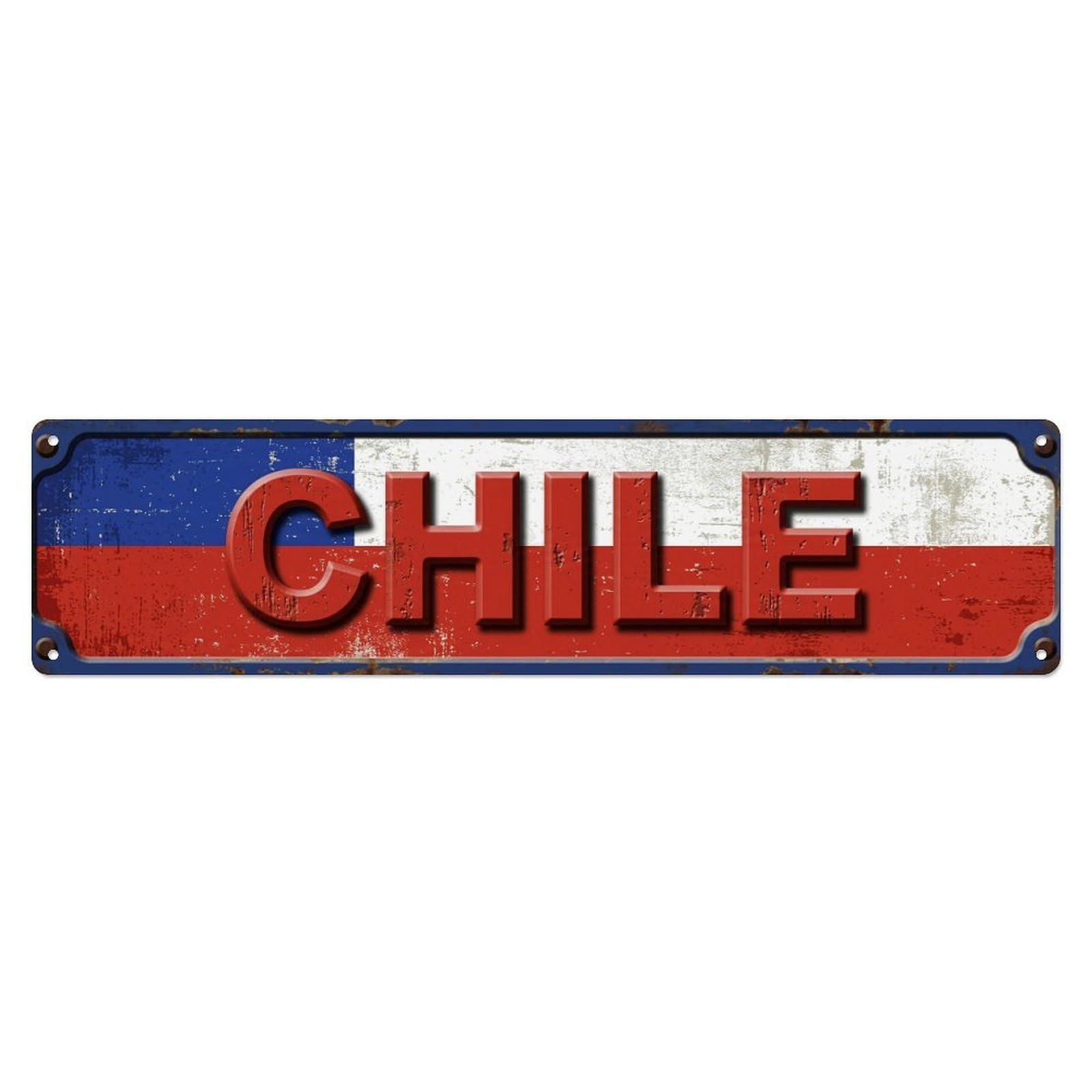 Vintage Chile Flag Pattern Metal Tin Sign