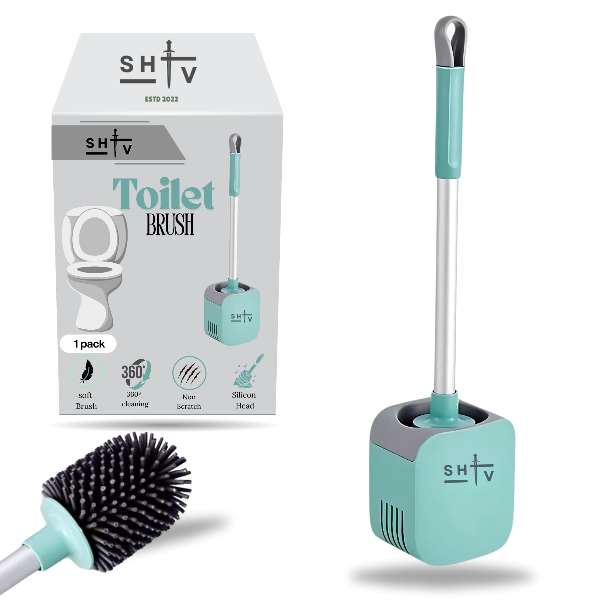 Silicone Toilet Brushes & Holders, Deep Cleaner, Toilet Brush with Quick Drying Holder Set for Bathroom (GREEN)