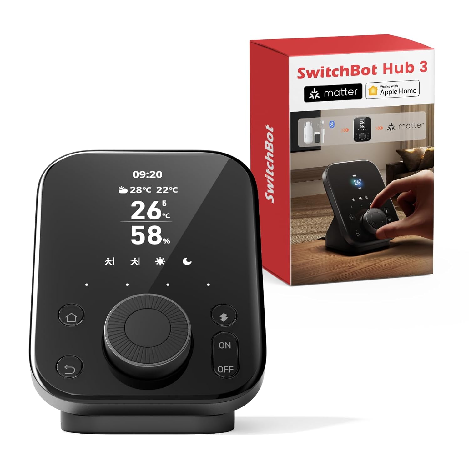 SwitchBot Hub 3 (3rd Gen) MSS, Smart Home Hub with 2.4″ IPS Screen & Knob Control, WiFi Thermometer Hygrometer, IR Remote Hub (Matter/Bluetooth 200m), Alexa/Google/Apple Home Compatible