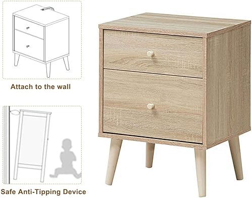 Miniatura 7 de Giantex Mesita de noche con cajones y patas de madera de goma maciza, gran espacio de almacenamiento para dormitorio, sala de estar, pasillo,