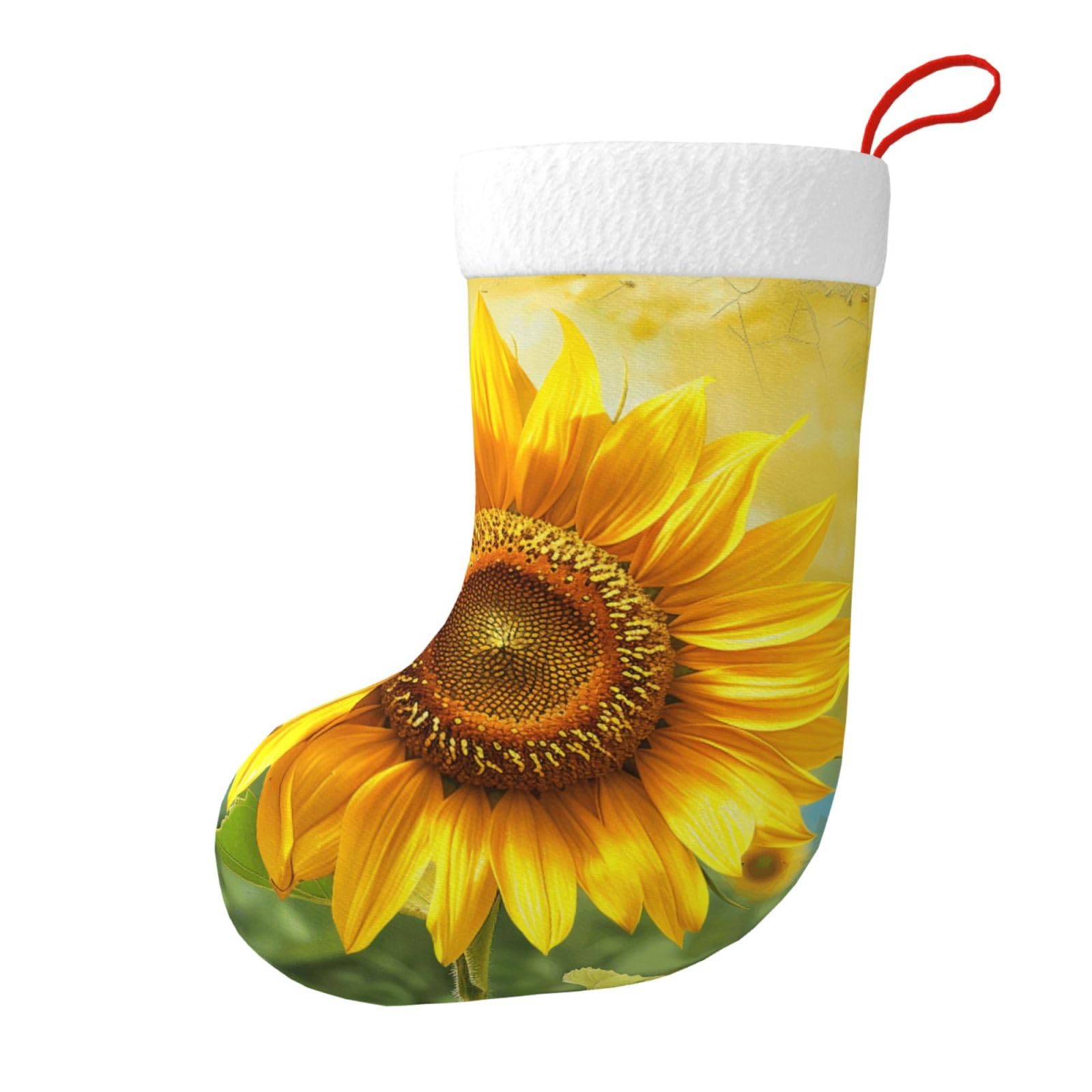 Sunflowers Print Christmas Stocking, 28x45cm Holiday Hanging Stockings for Fireplace, Tree Decorations, Gift Giving, and Party Festive Decor