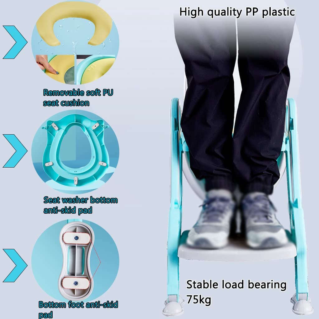 Riduttore WC con Scaletta Regolabile in Casa Riduttore Water con Scaletta per Ragazzi E Ragazze, Pieghevole E Stabile Sedile WC con Scale con Cuscino in PU, Portante 75 kg