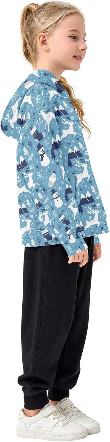 Christmas Deer Snowman Toddler Girls Pullover Hoodie Sweatshirt 4-14Y A2309203