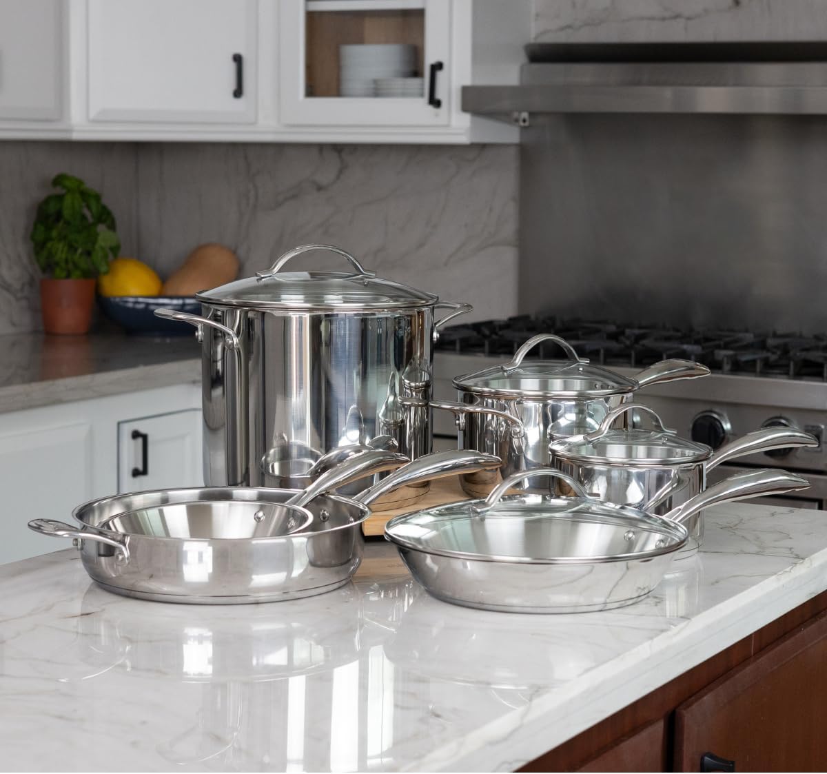 Scanpan STS Stainless Steel 10-Piece Cookware Set, 18/10 Stainless Steel Body, Compatible with All Cooktops, Induction, Oven Safe to 480°F incl. lid, Professional Cookware, Silver