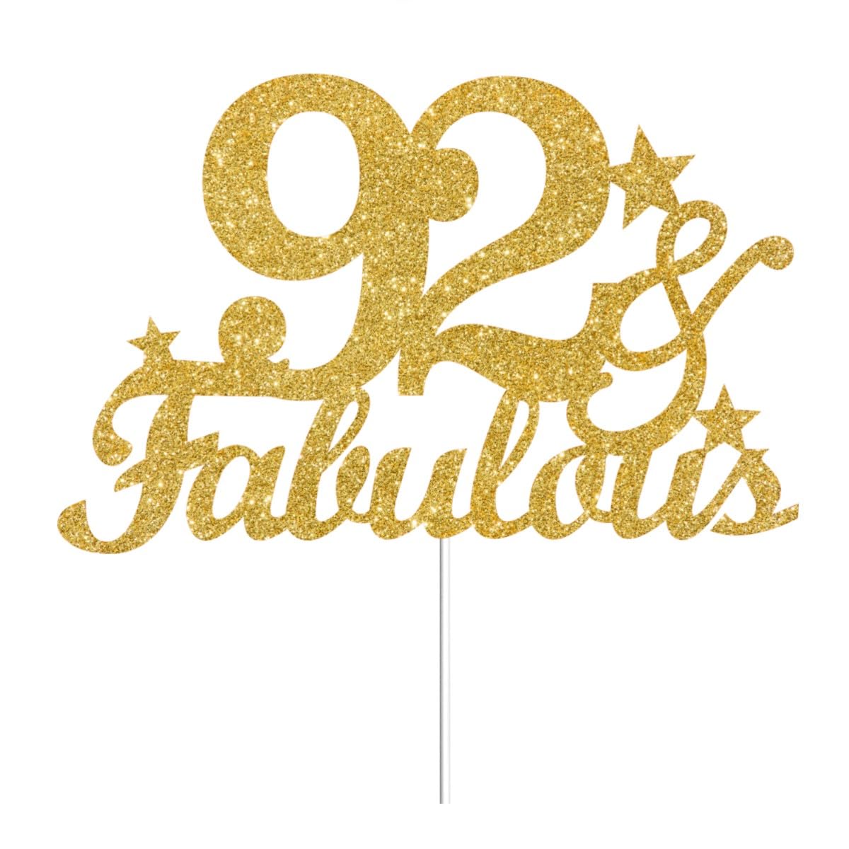 Topper Per Torta 92° Compleanno Glitter Oro E Nero – Decorazione Cartoncino Con Stuzzicadenti, Pronto All'uso - 2