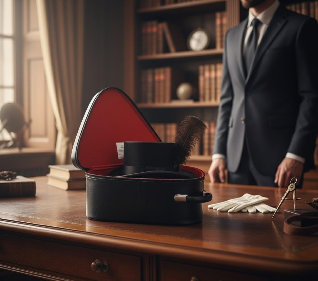 Premium Masonic Knights Templar Chapeau Case – Black Imitation Leather Chapeau Hat organizer with Red Interior Lining, Sturdy Handle & Zipper Closure – Protective Freemason Regalia Carry Case