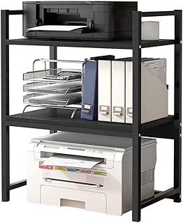 Redwestmelon 3-Tier Printer Stand - Printer Placement Cabinet Multi-Purpose Office Desktop Storage Shelf Rack for Media Player Scanner Copier Files Books Microwave Oven