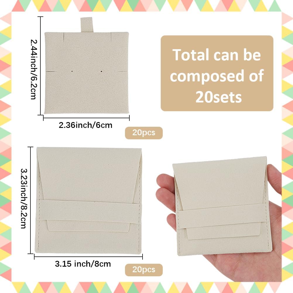 20 Sets 3.1 x 3.2 Inch Microfiber Jewelry Pouches Jewelry Envelope Pouch with Insert Pad Bisque Velvet Cloth Soft Display Bridesmaid Gift Bags for Rings Necklaces Bracelets DIY Packaging