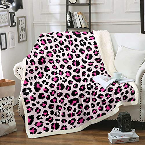 Feelyou Girls Leopard Plush Throw Blanket Pink Cheetah Print Fleece Blanket Wild Animal Style Sherpa Blanket For Sofa Couch Bedroom Decor Wildlife Design Fuzzy Blanket Throw 50"X60" #TOP24