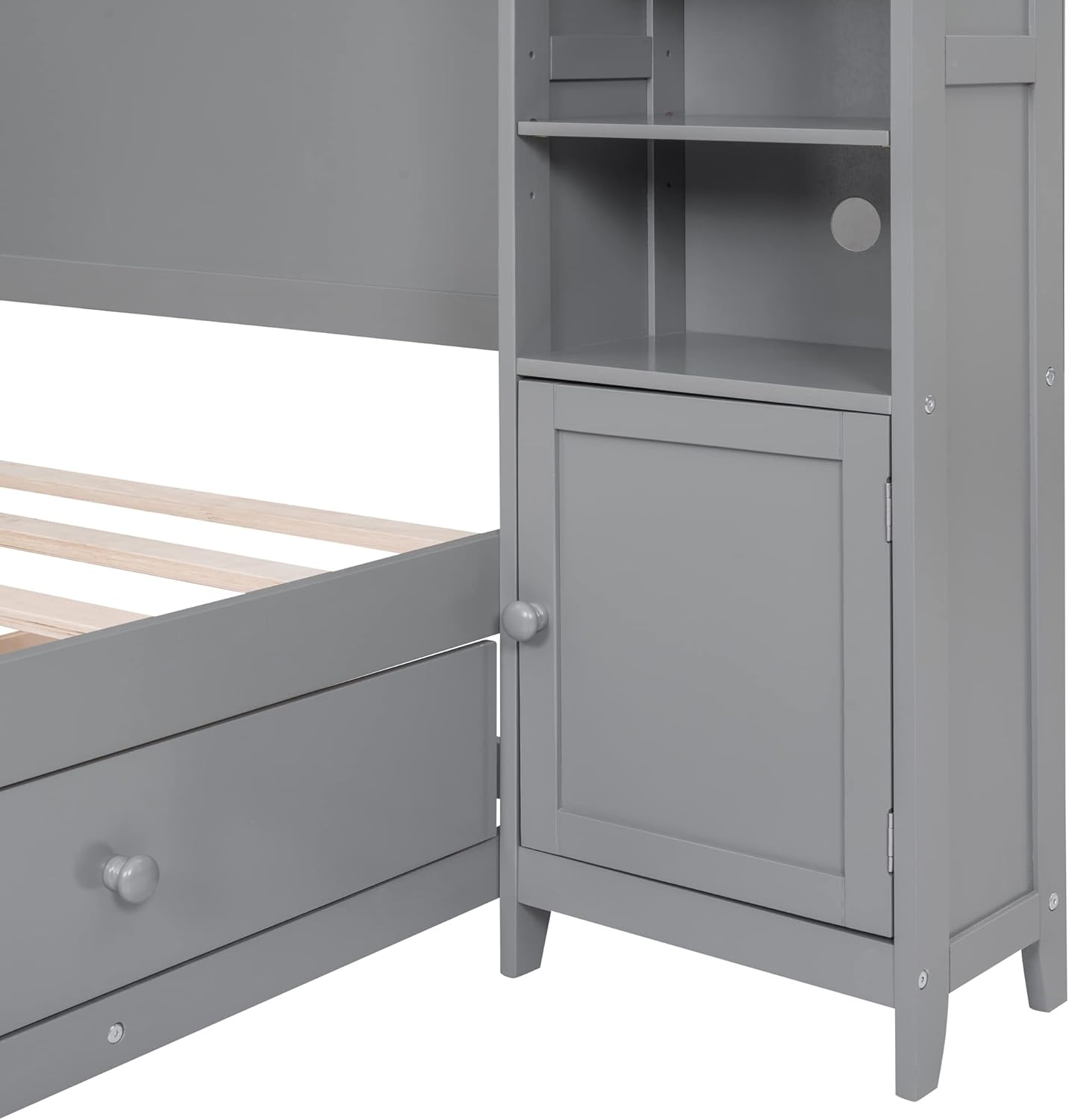 Harper & Bright Designs Full Storage Bed with Bookcase Headboard, Full Size Platform Bed with 4 Storage Drawers, Solid Wood Full Bed Frame with Cabinet and Shelf, No Box Spring Needed (Gray)