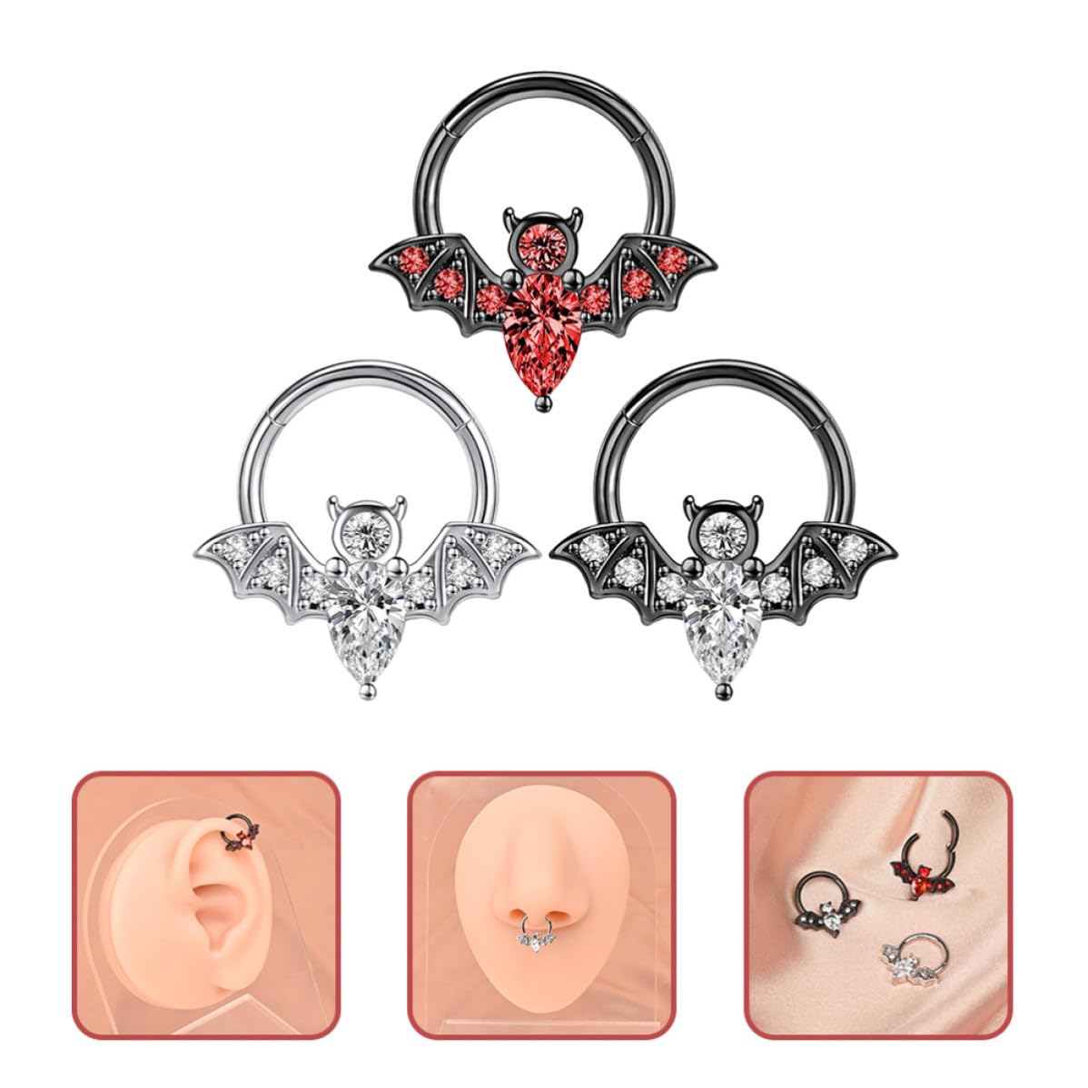 Uonlytech 15 Pezzi Anelli al Naso in Acciaio Inossidabile a Forma di Pipistrello, Design Unico e Lucido, Piercing Naso Chic per Donne in Occasione Regalo
