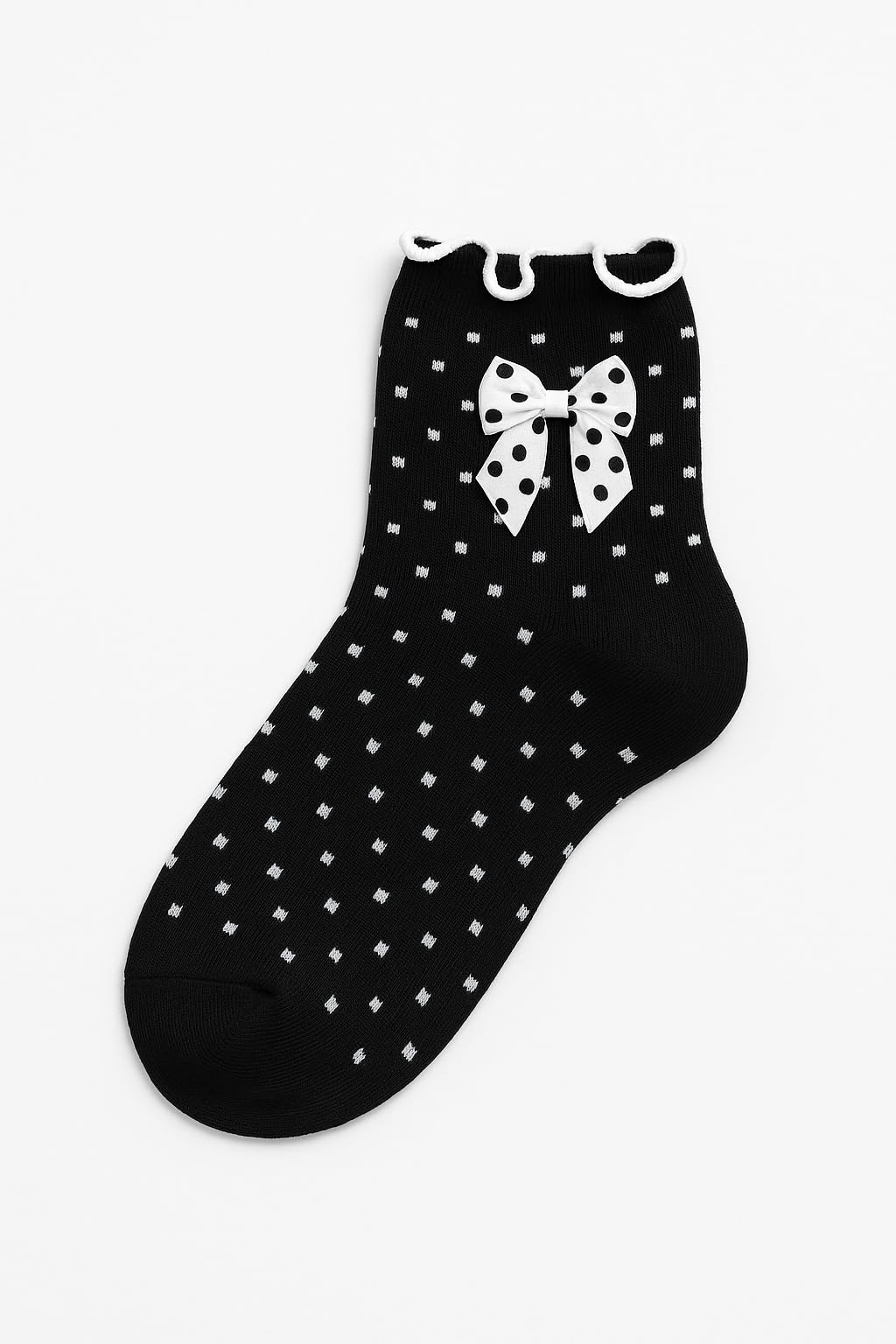 Girls Cotton Lace Polka Dot Fancy Bow Ankle Socks, 4-7 years, White and Grey, Pack of 2 - Image 8 thumbnail
