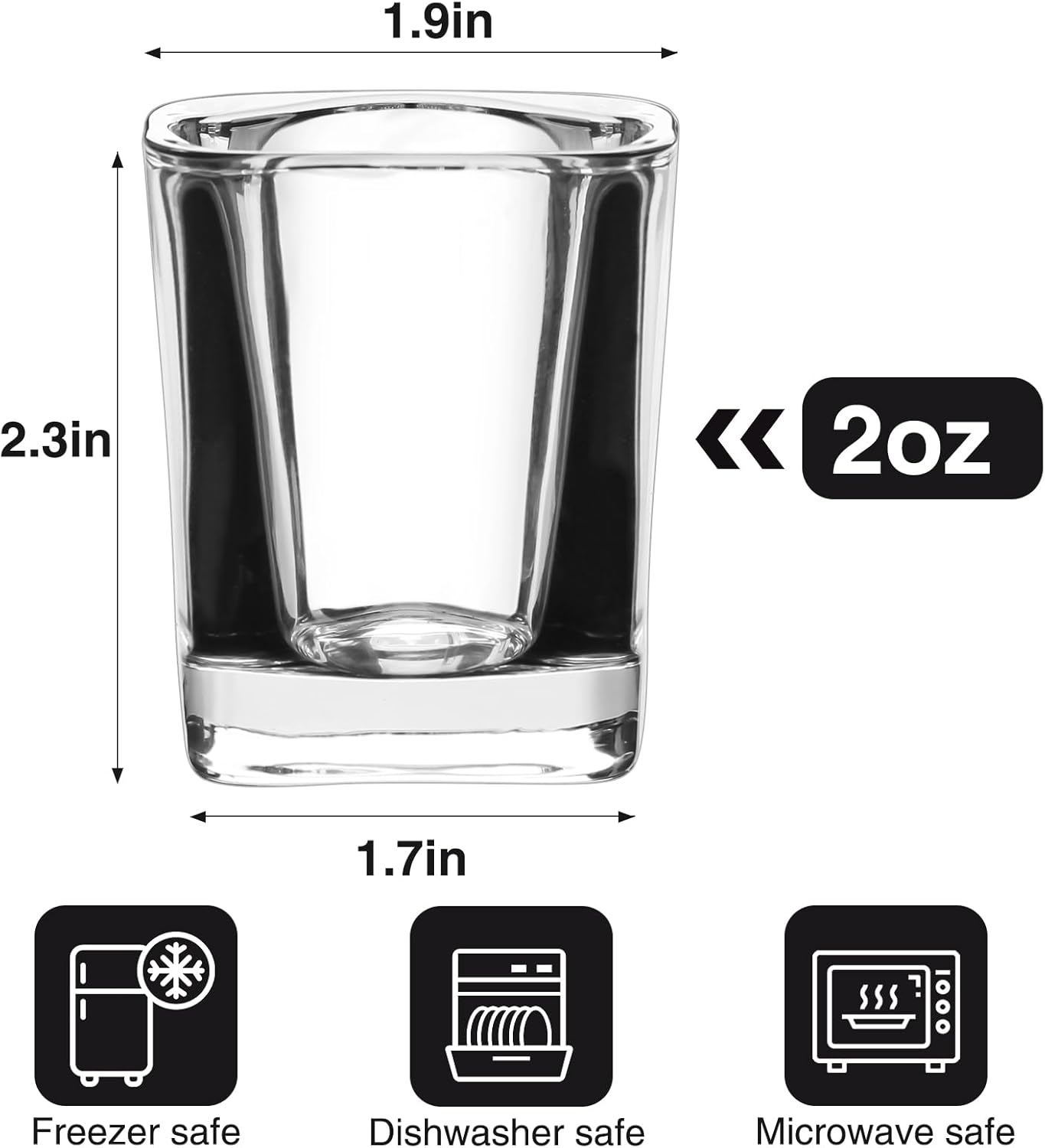 Ruckae 12 Pack 2 oz Shot Glasses Set Clear Shot Glasses Bulk with Heavy Base Bar Square Glass Shot Cups for Vodka Tequila Whiskey Liquor - Image 2
