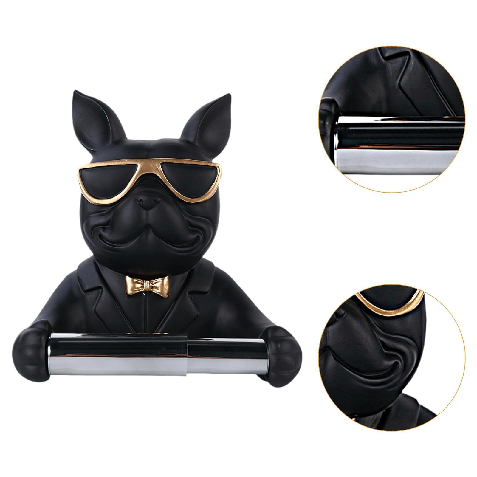 Fenteer Toilettenpapierhalter für Deko Badezimmer Modern,Klopapier Aufbewahrung Stanzfreier,Klopapierrollenhalter Handtuchhalter Rollenhalter für Toiletten Dekoration,Hund Schwarz