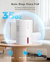 Vista 4 de Deshumidificadores para el hogar, deshumidificador de 35 onzas para baño con apagado automático y descongelación automática, deshumidificador