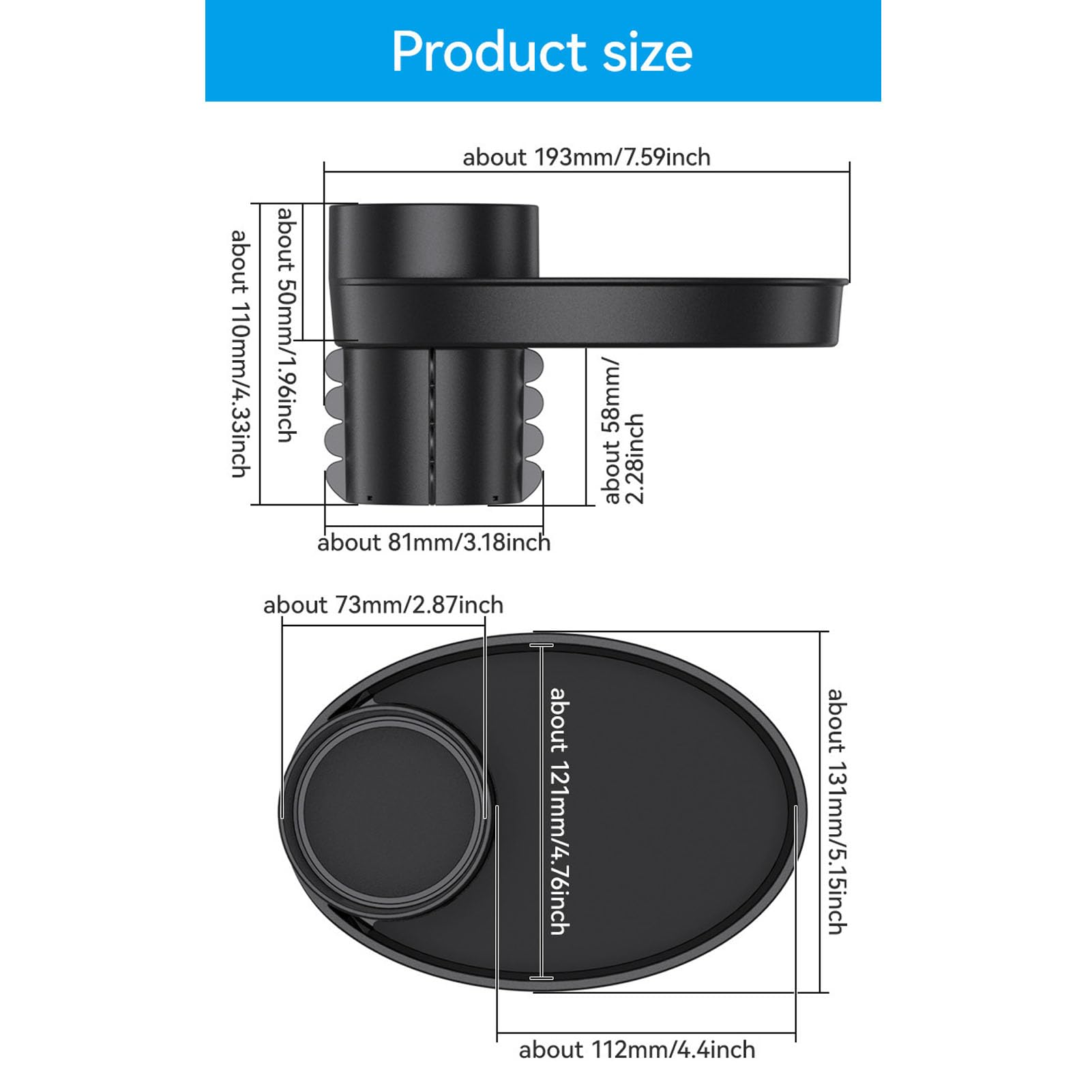 Hilitand Car Seat Snack Tray, Portable Cup Holder Plate for Toys Water Glasses Accessories with Rotating Design (Black)