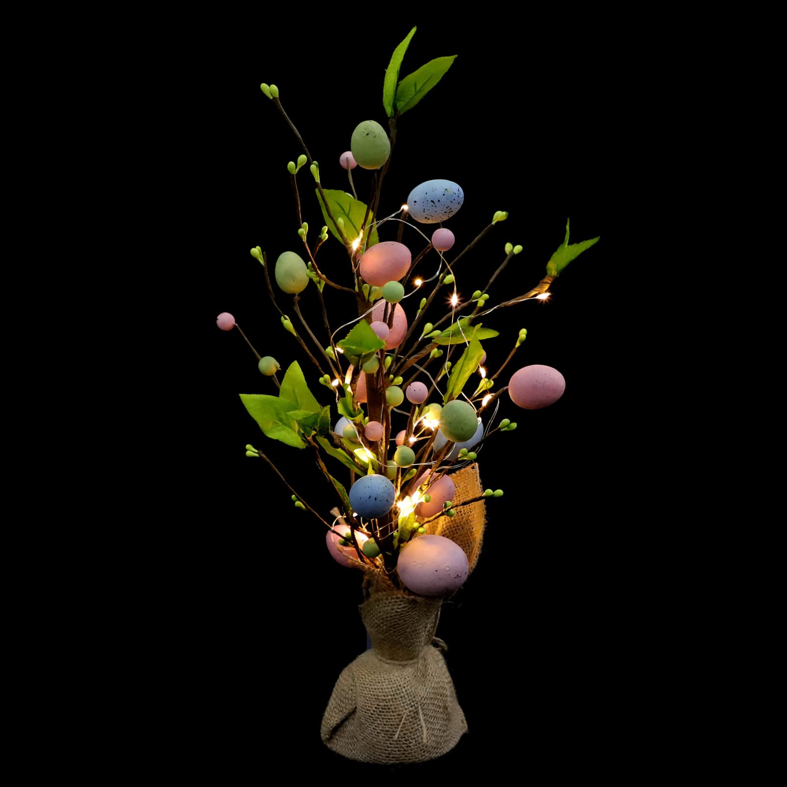 Bouquet de table lumineux avec fausses plantes et oeufs colorés fonctionnant sur piles