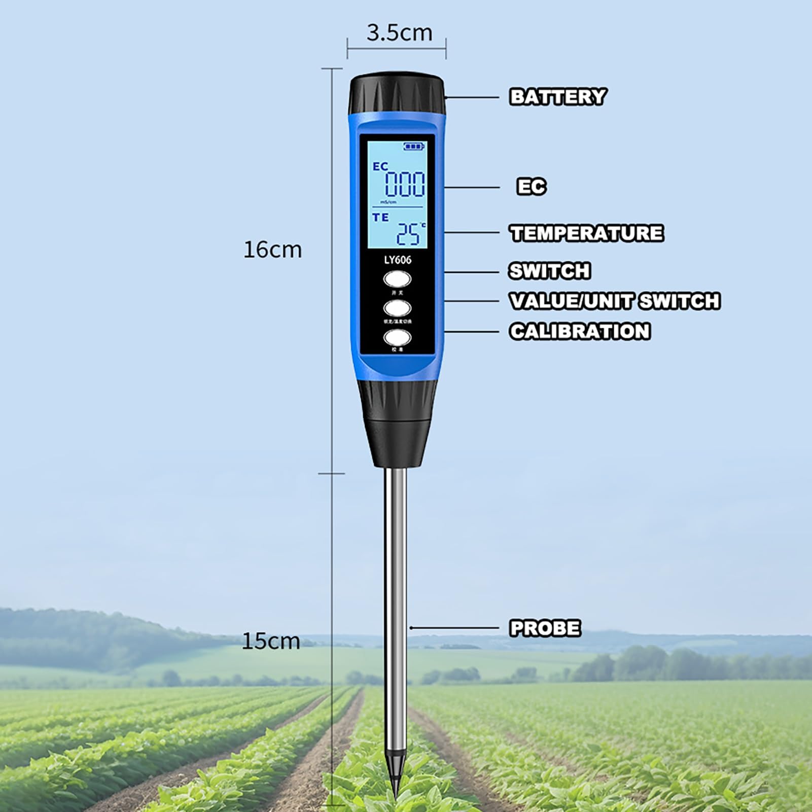 Gleba EC Tester gleby, miernik przewodności EC, miernik pH - gleba o wysokiej dokładności, nawóz hydroponiczny, temperatura soli odżywczej, do pielęgnacji roślin