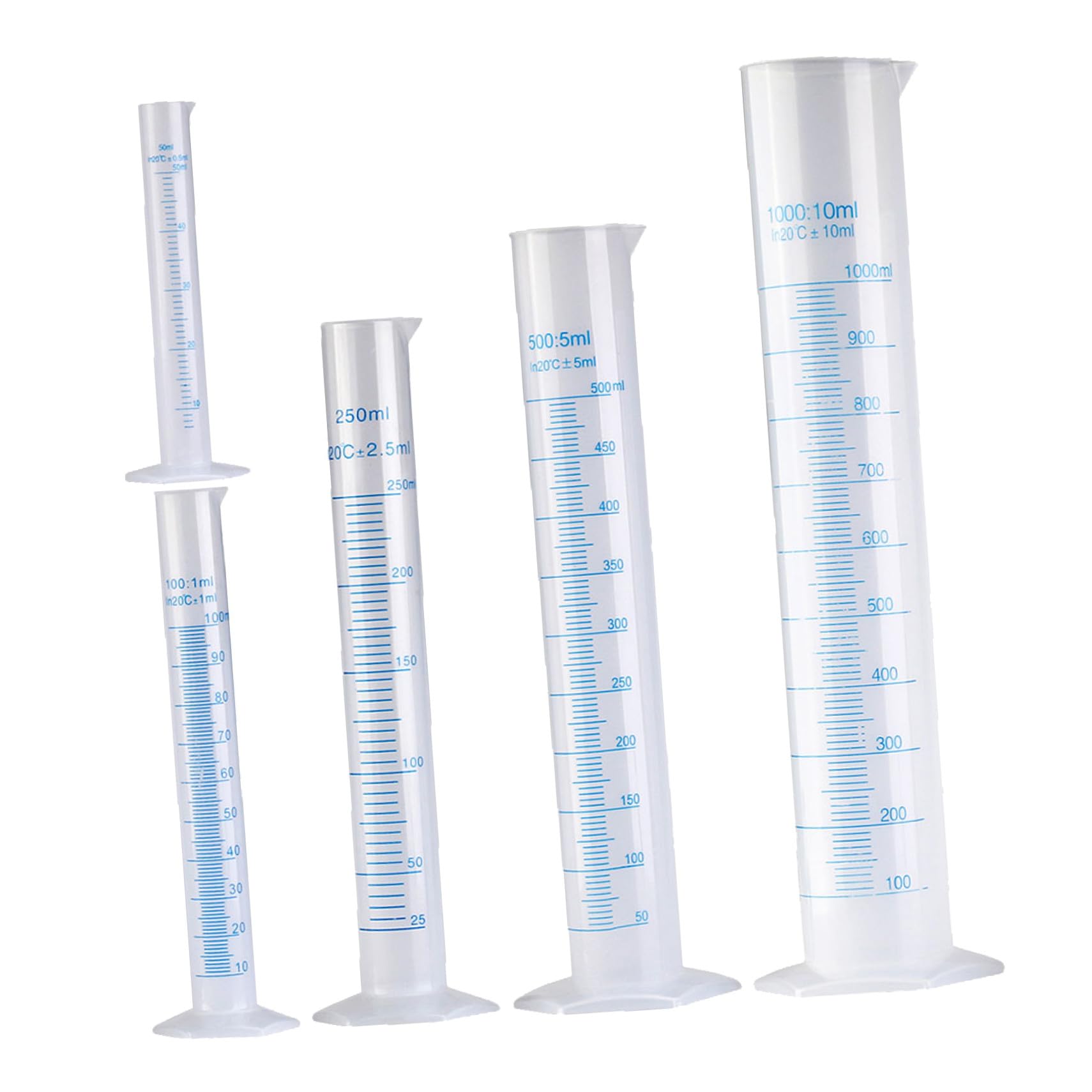 Cilindri Graduati Scala in Plastica, 5 Pezzi da 50 a 1000 Ml, Base Stabile Esagonale, Misurino per Analisi Chimiche e Uso Laboratoriale